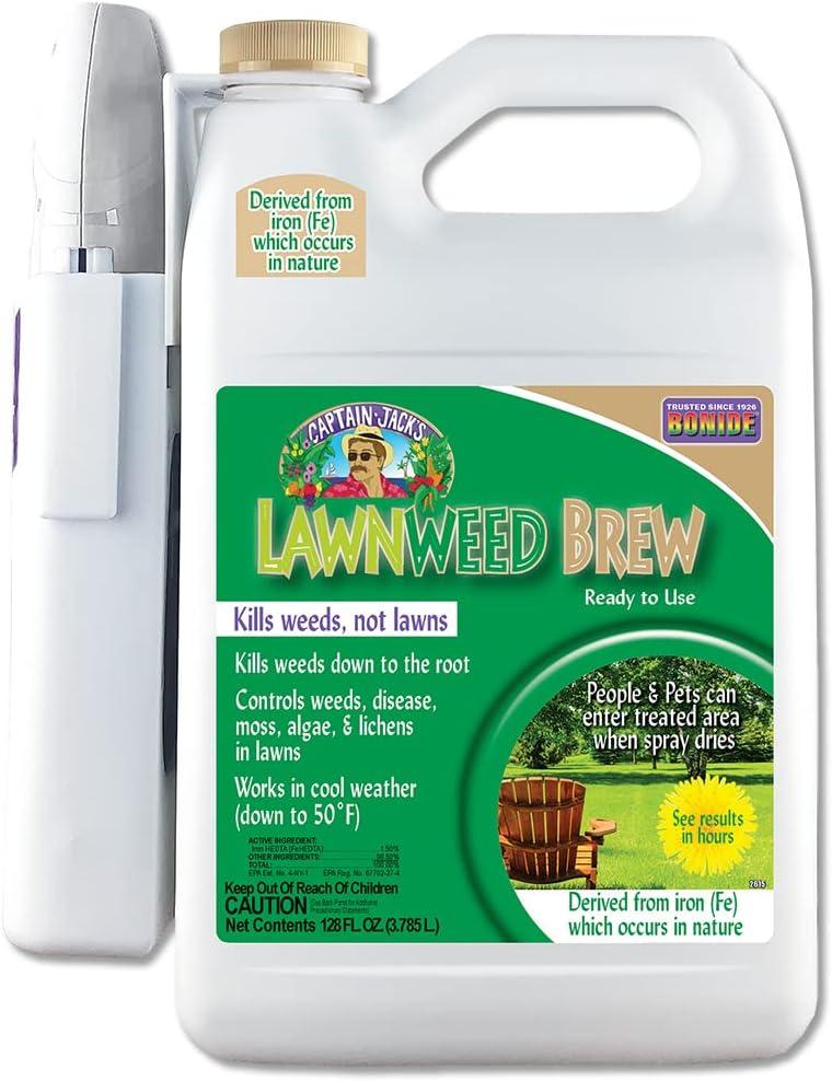 Bonide Captain Jack's Lawnweed Brew, 128 oz Ready-to-Use Spray with Power Wand, Fast-Acting Formula Controls Weeds, Moss, Algae, Lichens & Disease