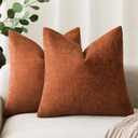 Foindtower Pack of 2 Soft Textured Throw Decorative Pillow Covers Square Accent Solid Cushion Cover Cozy Farmhouse Pillow Case with Zipper for Couch Sofa Bed Living Room 16x16 Inch, Burnt Orange