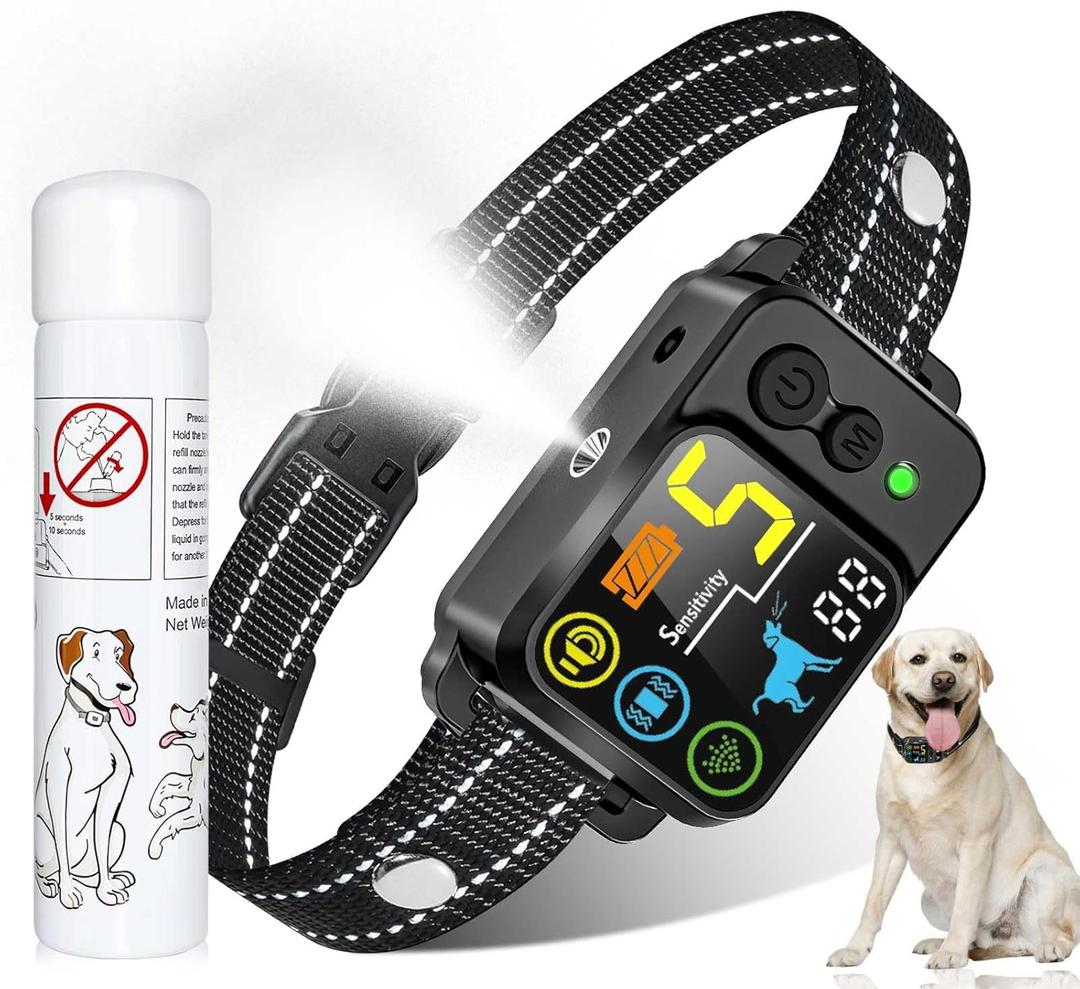 Citronella Bark Dog Collar Spray Dog Collar, with 5 Adjustable Sensitivity, Beep+Vibration+Spray 5 Working Modes Citronella Bark Collar, IP66 Waterproof Dog Spray Collar for L/M/S Black