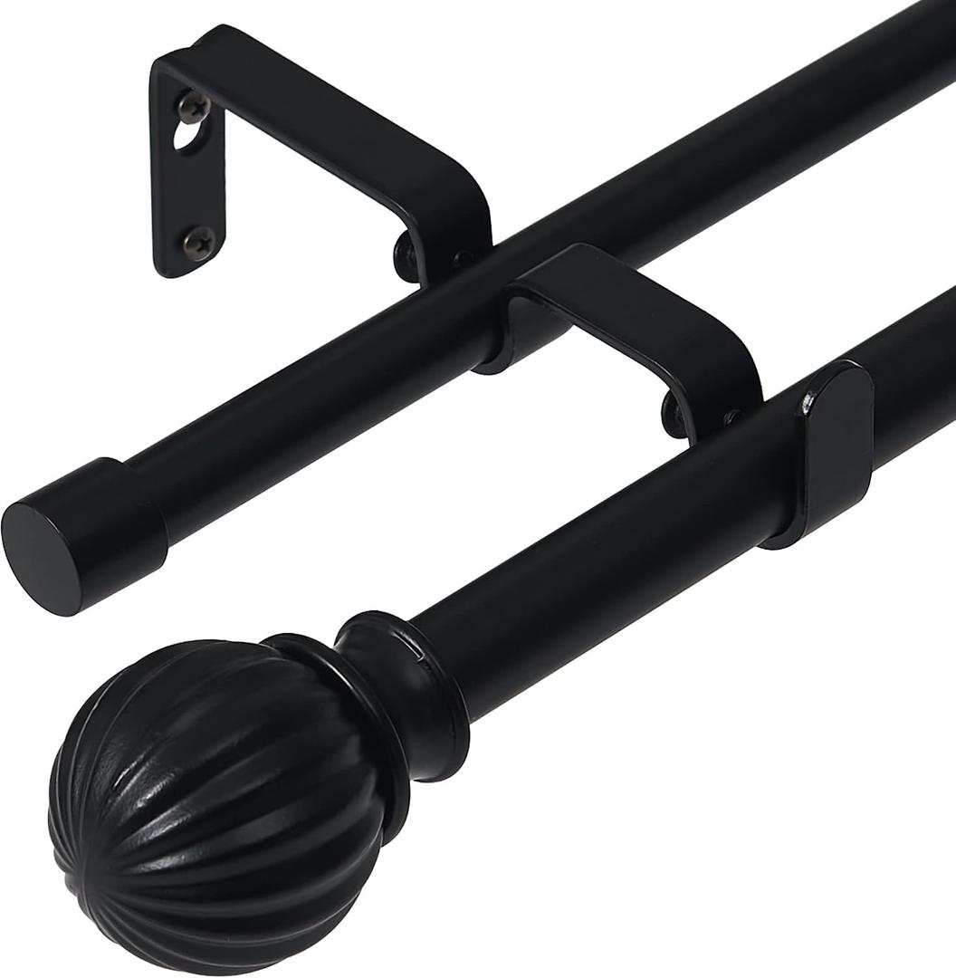 NICETOWN Curtain Rods 2-Pack 72-144 Inch, Adjustable Matte Black Rods with Decorative Finials for Windows, Heavy Duty Window Drapery Poles for Indoor Outdoor Patio Bedroom