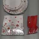 Greencian 96 Pcs Floral Decorations Disposable Love Heart Flowers Paper Plates and Napkins Watercolor Lovely Flowers Tableware Set for Spring Anniversary Wedding Supplies, Serves 24