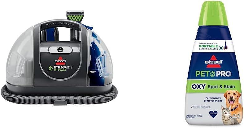 Bundle of Bissell Little Green Pet Deluxe Portable Carpet Cleaner, 3353 + BISSELL PET PRO OXY Spot & Stain Formula for Portable Carpet Cleaners, 32 oz, 2034
