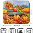 Thanksgiving Autumn Harvest Pumpkin Dish Drying Mat for Kitchen Counter,Sunflowers and Cart Drying Mat 16 x 18 Inch Microfiber Dish Drying Pad Ear of Rice Dish Rack Drainer Mat for Coffee Bar
