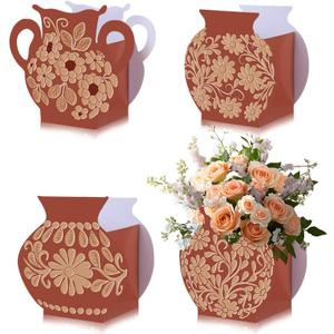 12 Pcs Platos De Barro Mexicanos Cielito Lindo Party Decoration Flower Vase Centerpiece Mexican Paper Gift Boxes Terracotta Clay Pottery Cinco De Mayo Decor for Tables(Brown Flower,Brown)