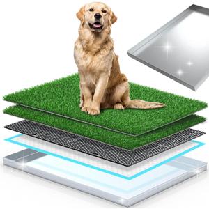 Upgrade Stainless Steel Dog Grass Pad with Tray, 34"x 23.6"Potty Training System for Dogs, 4-Layer Quick Drainage & Odor Control, Heavy Duty Indoor Outdoor Grass Turf for Balcony, Porch, Home Use