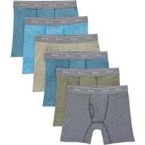 Hanes Boys' Originals Boxer Briefs, Stretch Cotton Underwear, Assorted, 6-pack (Large, Tan/Blue Oasis/Cargo Olive/Grey - 6 Pack)