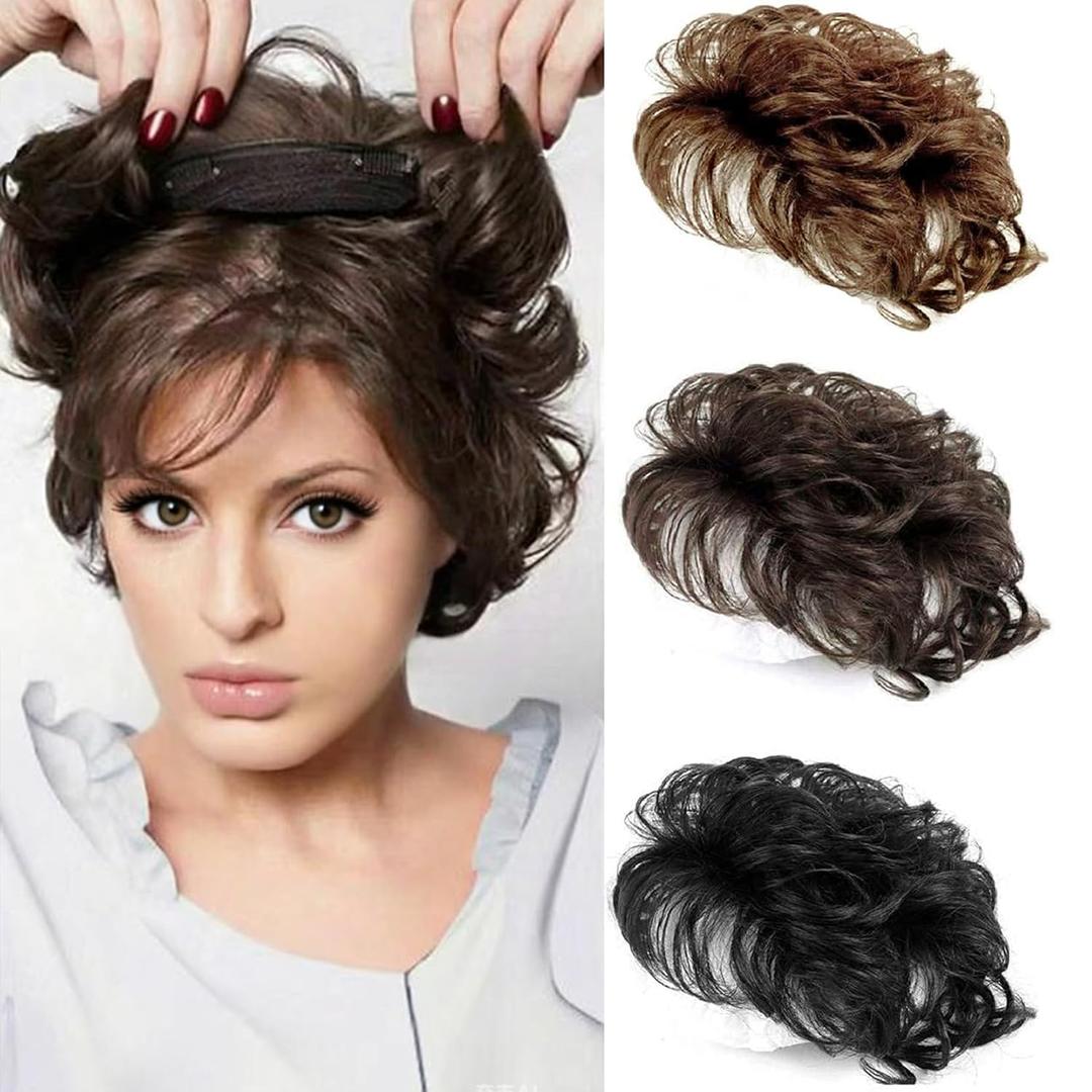 Women Short Human Hair Topper Curly Closure Wiglet Hairpiece Clip in Top Hairpiece Natural Weaving bReplacement Hair Topper for Thinning Hair 13x14cm(Dark Brown 6")
