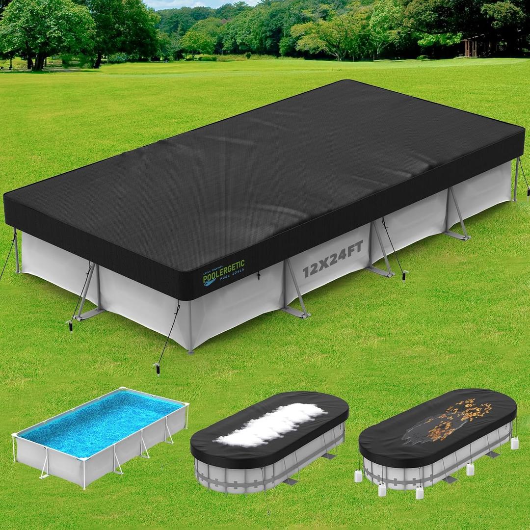 12x24 FT Rectangular Pool Covers for Above Ground Pools, Heavy Duty Solar Pool Cover for Rectangle/Oval Frame Pool, Winter Pool Cover with Ground Nails Ideal for Waterproof & Dustproof