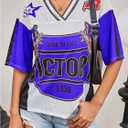 Women's Number Print Mesh Jersey Shirt Color Block V Neck Short Sleeve Football T-Shirt (M)