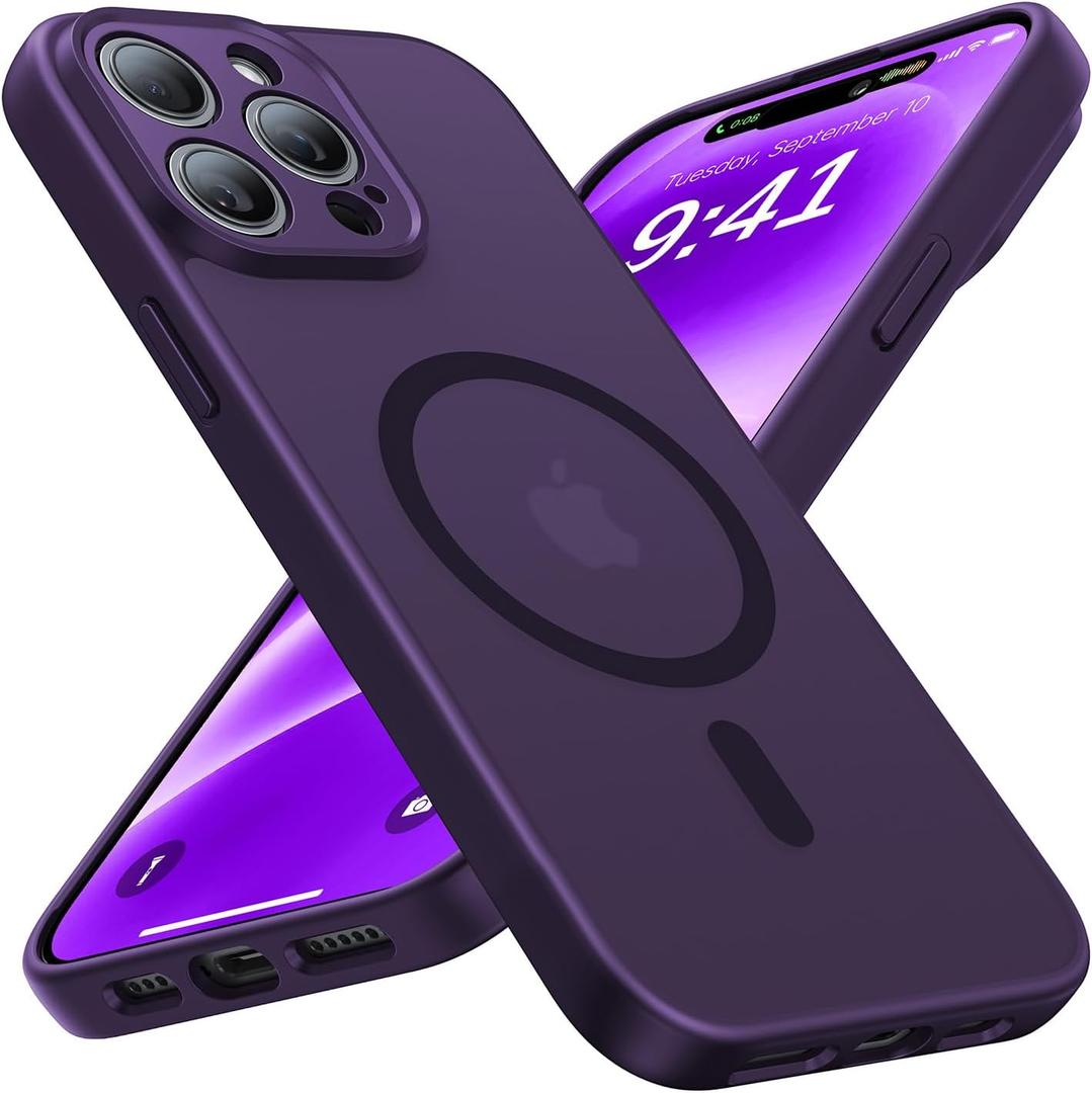Faiono Magnetic for iPhone 15 Pro Max Case [Full Camera Protection][Military-Grade Protection][Compatible with MagSafe] Shockproof Protective Slim Phone Case for iPhone 15 Pro Max, Dark Purple