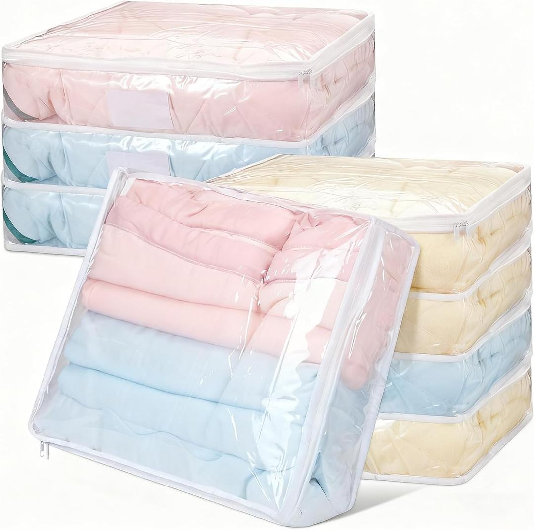 8 Pcs Clear Plastic Storage Bags with Zipper, Sweater Storage Bags Clothing Organizer Bag for Sheet Blanket Sweater Clothe Comforter Bedding Pillow (15.7 x 13.8 x 3.9 Inch)