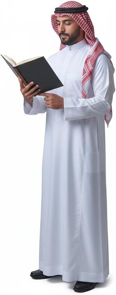 Traditional Arabic Costume for Men, Long Sleeve White Islamic Thobe for Men, Middle Eastern Kaftan with Chest Pocket (XX-Large)