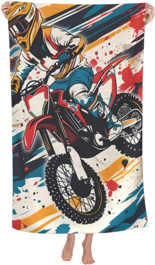 Dirt Bike Beach Towel Motocross Sports Sand-Free Microfiber Bath Towel Ultra Soft Quick Dry Pool Towel Absorbent Towel Lightweight Towel Gifts for Outdoor Bathroom Swimming Decor 31inx51in
