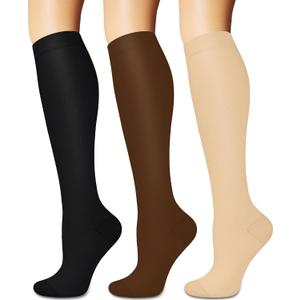 Compression Socks for Women and Men Circulation (3 Pairs) is Best Support for Running Athletic Cycling Hiking (Large-X-Large, Black/Brown/Nude)
