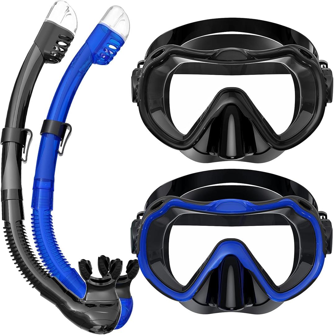 Snorkeling Gear for Adults, Snorkel Mask Set 180 Panoramic View Snorkel Gear, 100% Food-Grade Silicone Anti-Fog Anti-Leak Dry Top Diving Mask for Snorkeling Swimming Scuba Diving