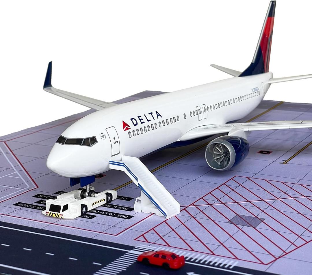 B737 Model Airplane 18.5 Inches Long 1/150 Scale 737 Aircraft with LED Lights and Airport Scene Accessories Ideal Display and Gift