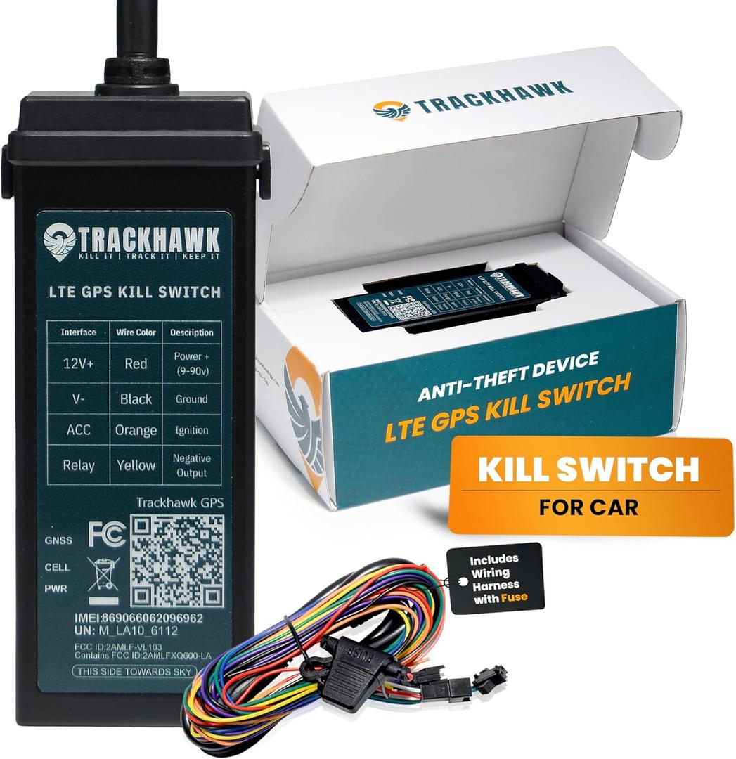 Trackhawk 4G LTE GPS Kill Switch Tracker  Real-Time Tracking for Cars, Trucks, and Trailers, Vehicle Monitoring with Kill Switch - Monitoring Device, Live-Tracking, Subscription Required - VL03