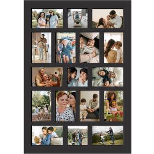 J.M.Deco 17 Opening Collage Picture Frame for Wall Decor, One-piece Photo Frame Collage Gallery Wall Hanging for 4x6 Photos, 4x4 Photos, Ideal Christmas Gift, Black
