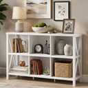 6 Cube Storage Organizer, 47" Long Horizontal Bookshelf, White Oak, Without Drawer