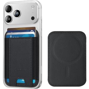 HiWe for MagSafe Wallet, 7 Cards Holder with RFID Blocking, Stronger Magnetic Wallet for iPhone 17/16/15/14/13/12 Series, Vegan Leather Minimalist Slim, 1 Slot, Black