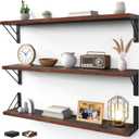 BAYKA Wall Shelves for Bedroom Decor, Floating Shelves for Wall, Display Mounted Rustic Wood Shelf for Books,Plants,Corner Shelves for Bathroom,Kitchen,Living Room(Rustic Brown36inSet of 3)