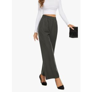 FUNYYZO Wide Leg Pants Women's High Elastic Waisted in The Back Business Work Trousers Long Straight Suit Pants Black, Size: L