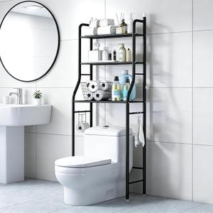 MilleLoom 3-Tier Over the Toilet Storage, Metal Bathroom Shelve, Over Toilet Bathroom Organizer, Space Saver Bathrooms Shelve for Restroom Laundry Balcony, Black