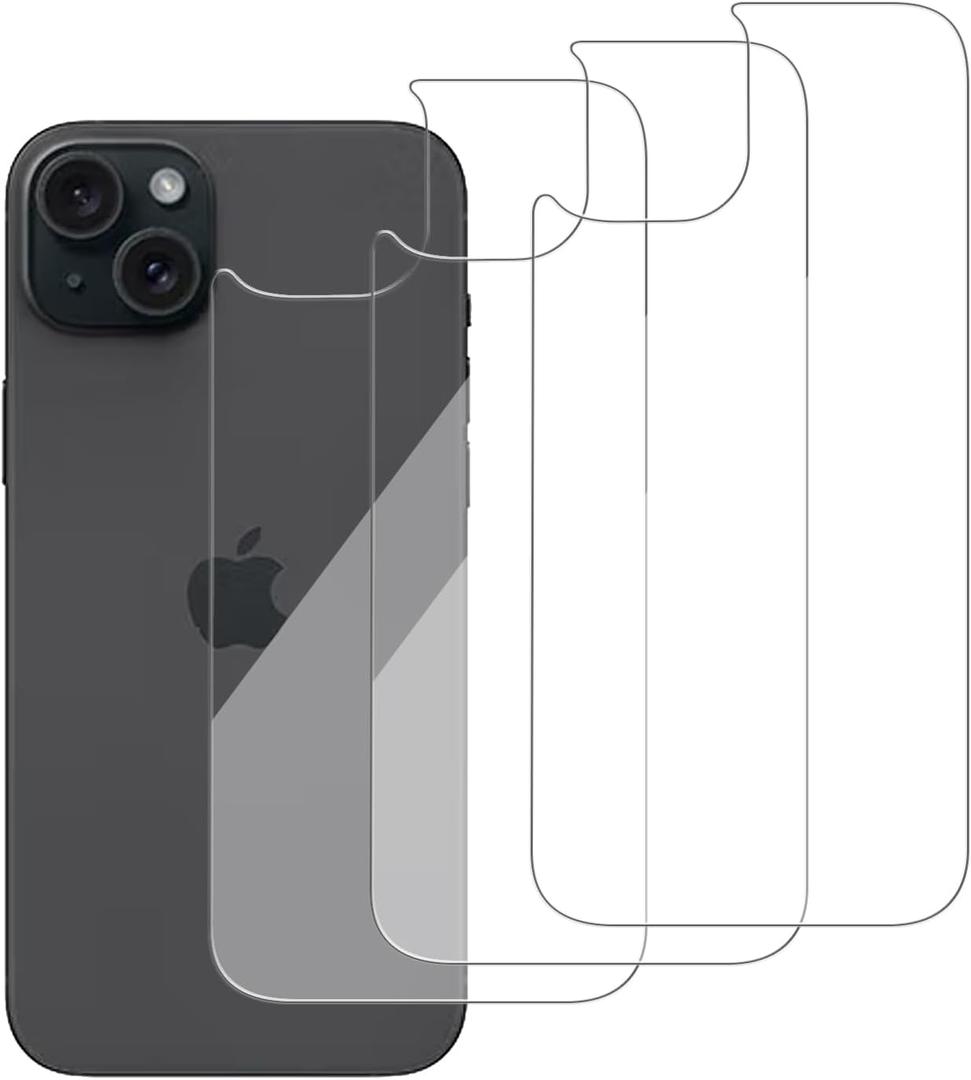 3 Pack Glass Back Screen Protector Compatible for iPhone 15 plus/iPhone 14 Plus [6.7 Inch ] [9H Hardness]-HD Back Tempered Glass, Scratch Resistant,Easy Installrear glass protector
