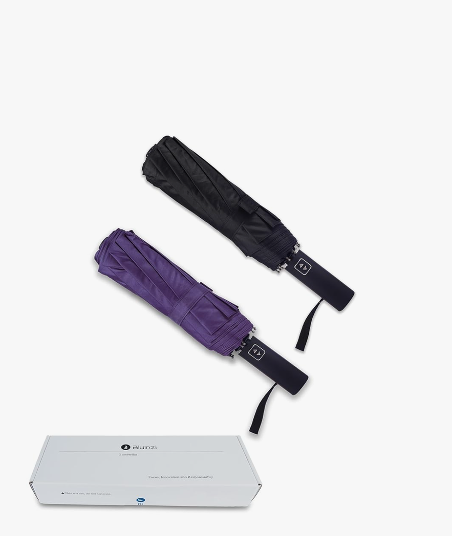 Double 10-Rib 46 Inch Compact Travel Umbrella for Rain - Sturdy Portable Windproof Umbrella - Small Automatic Folding Umbrella