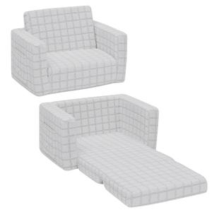 Delta Children Checkered Cozee Flip-Out Kids Chair, Snuggly Sherpa-Like Foam Convertible Armchair for Boys and Girls, Machine Washable Cover, Soft Comfy Toddler Seating for Playroom/Bedroom, Grey