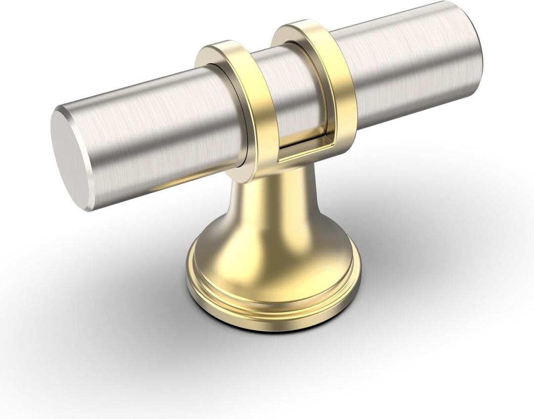 Amerdeco 10 Pack Brushed Satin Nickel and Gold Cabinet Knobs 2 Inch T Bar Cabinet Pulls Kitchen Cabinet Handles Cabinets Hardware Drawer Pulls ZH0058 (Gold+Brushed Satin Nickel)
