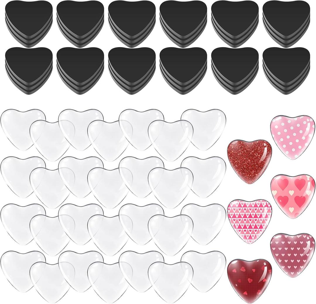 Weewooday 72 Pieces Heart Glass Craft Magnets Round Fridge Ceramic Ferrite Magnet with Adhesive Backing and Transparent DIY Clear Glass Gems Cabochons for DIY Fridge Refrigerator Pendants (1.3'')