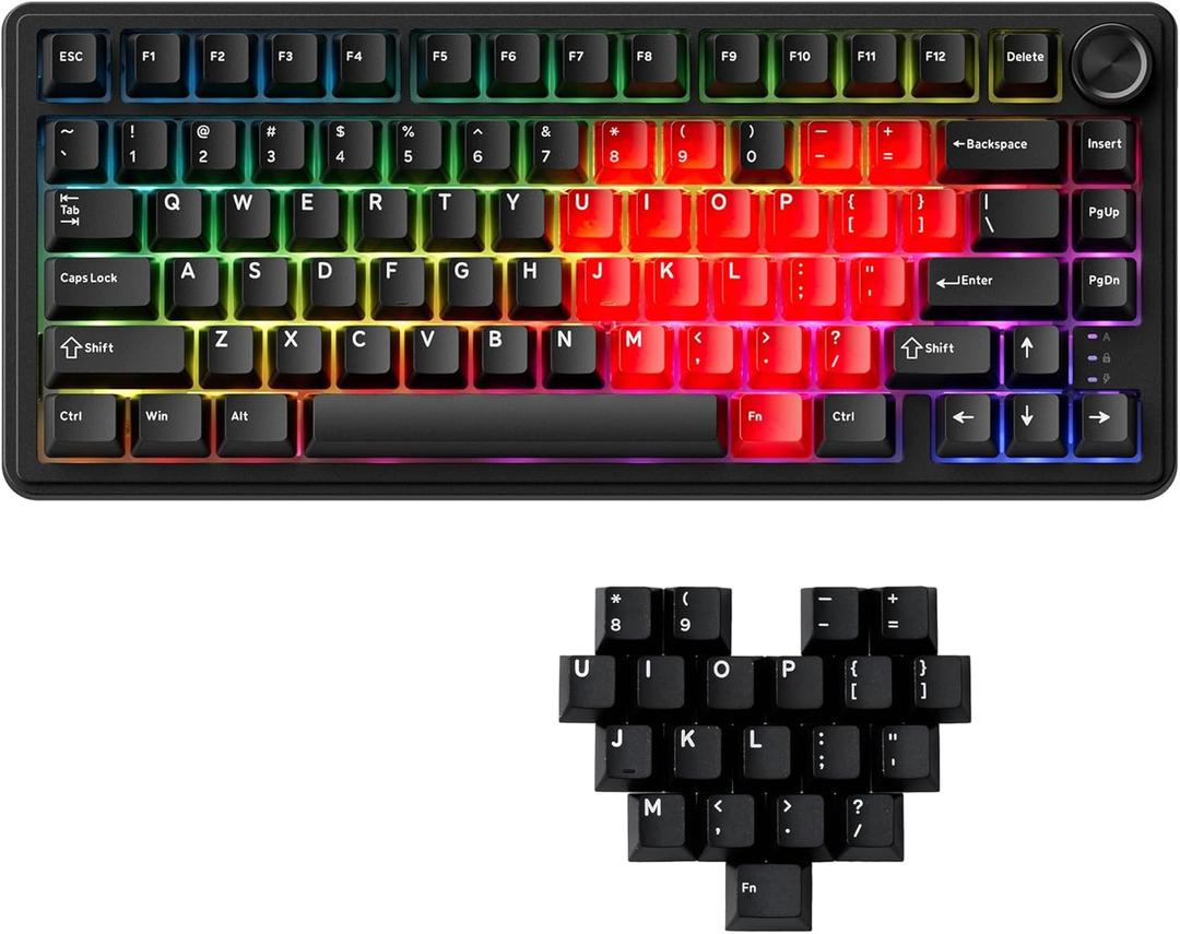 x XVX M75 75% Wireless Gaming Mechanical Keyboard, BT5.0/2.4GHz/USB-C, Hot Swappable Creamy Pre-lubed Switches, Gasket Structure, RGB Backlit Black Keyboard w/Knob for PC/Laptop/Xbox/PS4/PS5,LUMINA CORE