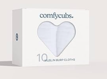 Comfy Cubs Muslin Burp Cloths 20" x 10", Pack of 10 - Large, 6-Layer, Ultra Absorbent 100% Cotton for Baby Drool and Messes - Soft, Safe & Gentle Baby Burp Cloths for Boys & Girls - White