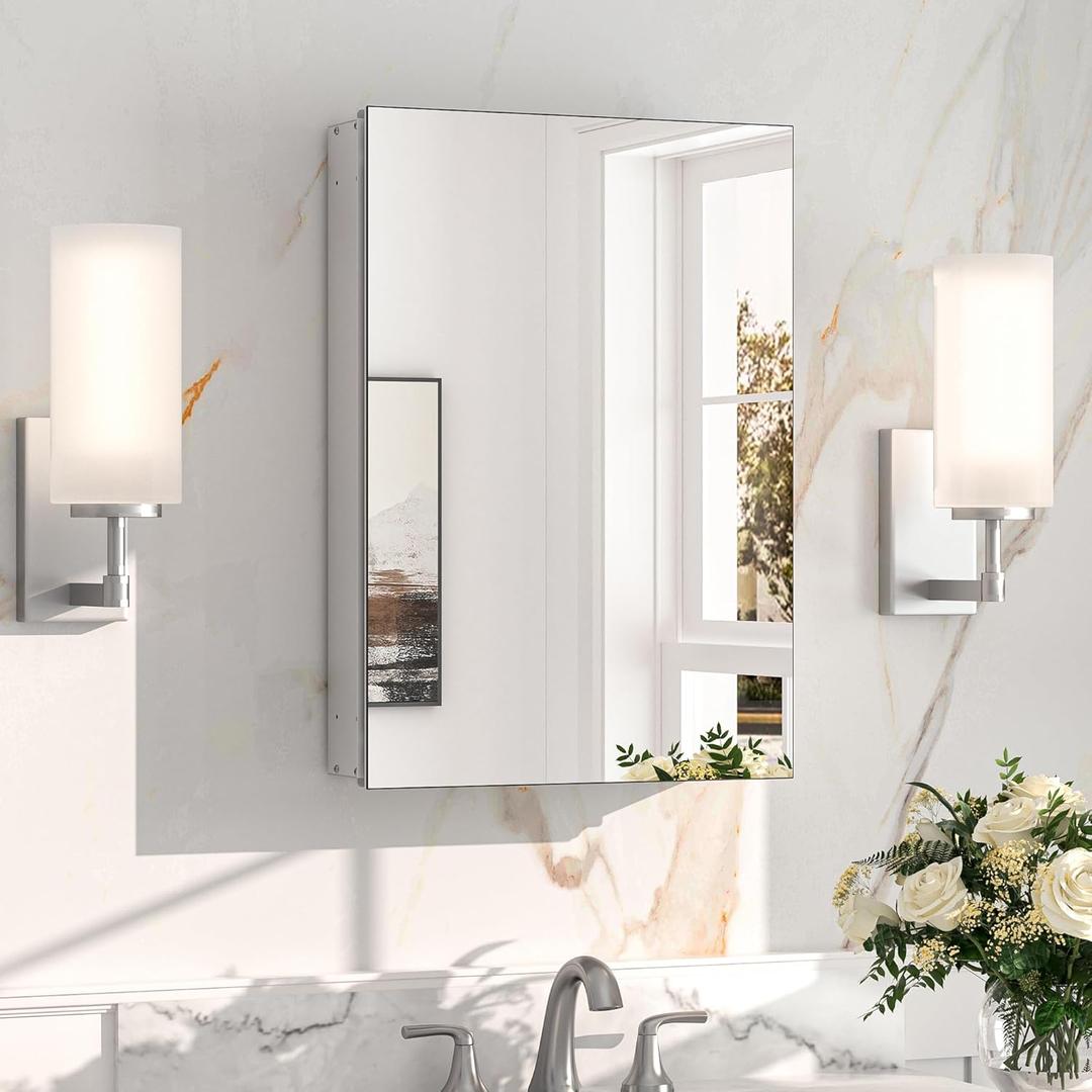 Keonjinn 16 x 24 Inch Medicine Cabinet, Bathroom Medicine Cabinet with Mirror, Lightweight Aluminum Structure, Assembly Required, in Wall or Wall Mount, Adjustable Shelves, Tempered Glass