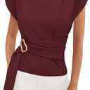 PRETTYGARDEN Women Blouses Spring Dressy Cap Sleeve Mock Neck Work Shirts Buckle Tunic Summer Business Casual Tops 2026 (L)