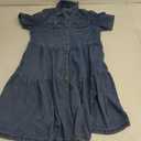 Women Summer Casual Button Down Midi Denim Shirt Dress Cute Distressed Tiered Ruffle Jean Dress S