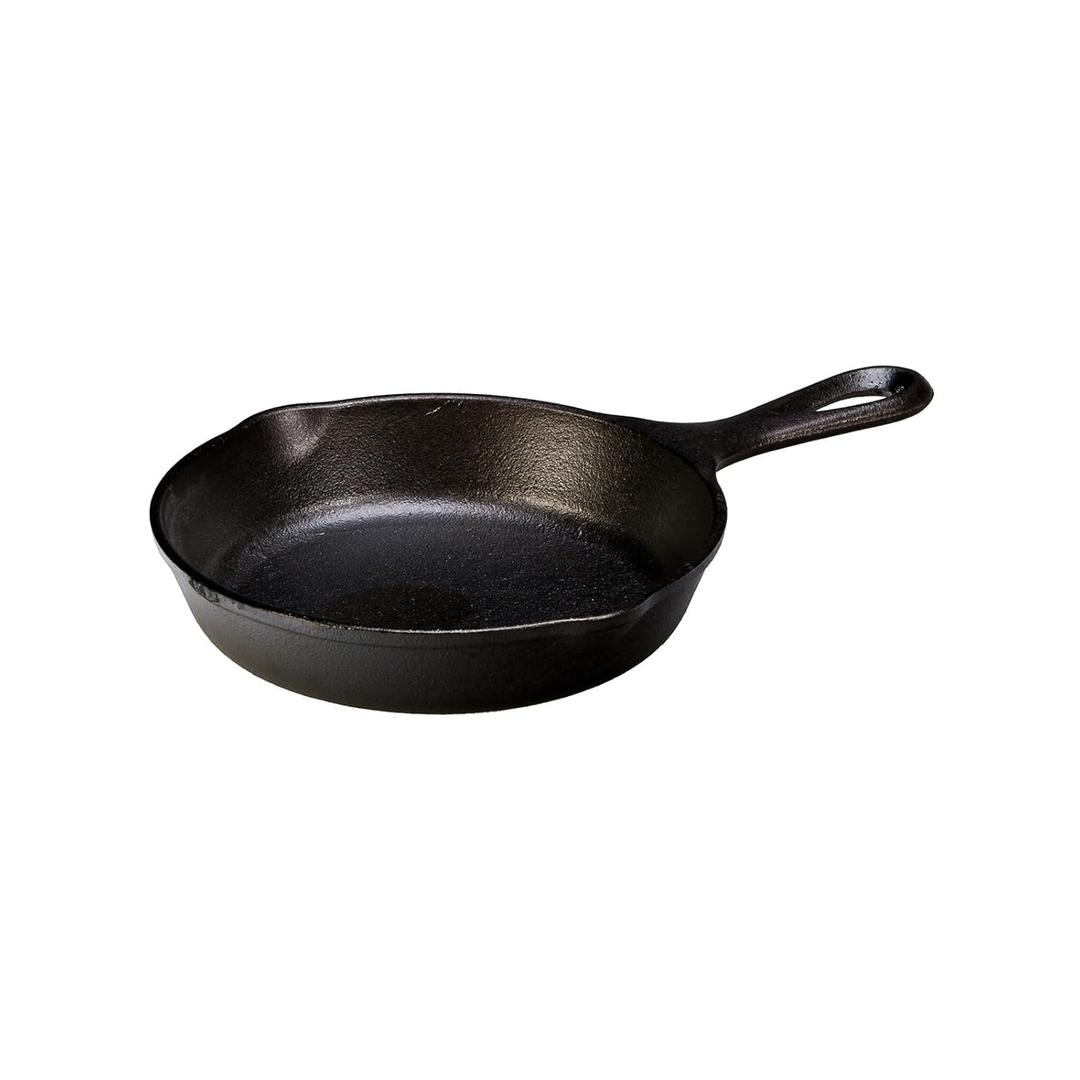 Lodge 6-1/2 Inch Cast Iron Pre-Seasoned Skillet  Signature Teardrop Handle - Use in the Oven, on the Stove, on the Grill, or Over a Campfire, Black