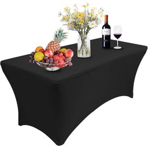 RELIANCER 1 Pack Stretch Spandex Table Covers for Rectangular Tables,6FT Elastic Fitted Tablecloth, Universal Rectangular Table Cloth Protector for Outdoor Party, Wedding, Bar, Birthday, Banquet, Events (Black)