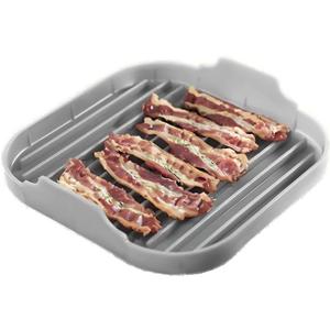 Bacon Cooker for Microwave Oven, HOMOMSAE Large Soft Silicone Food Grade Microwave Meat Bacon Tray - 10 inch Bacon Plate, Grey