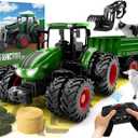 Remote Control Tractor Toy, Kids RC Tractor Set & Truck and Trailer Front Loader - Metal Car Head/8 Wheel/Light, Toddlers Farm Vehicle Toys for 3 4 5 6 7 8 9 Year Old Boys Girls Birthday Gift