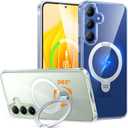TORRAS 360 Spin for Samsung Galaxy S25 Case with Stand, Fit for MagSafe, 3X Military Grade Protective, Rotatable Kickstand for Samsung S25 Case, Magnetic Ring Slim Hard Cover, Crystal Clear 6.2''