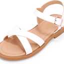 PANDANINJIA Elva Girls Sandals Open Toe Cute Flats Dress Sandals Cross Strappy Summer Shoes Toddler/Little Kid/Big Kid (Elva White Pu)