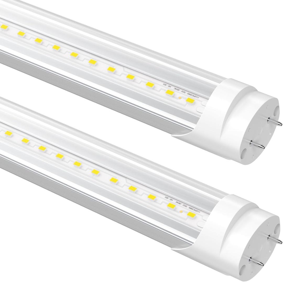 Fluorescent Light Bulbs Replacement 4FT, T8 LED Bulbs 4 Foot Type A+B, 24W (65W Equivalent) 3200LM, 5000K Daylight, 48 Inch Tube, F32T8 or F40T12 LED Replacement, Non-Dimmable, 2-Pack