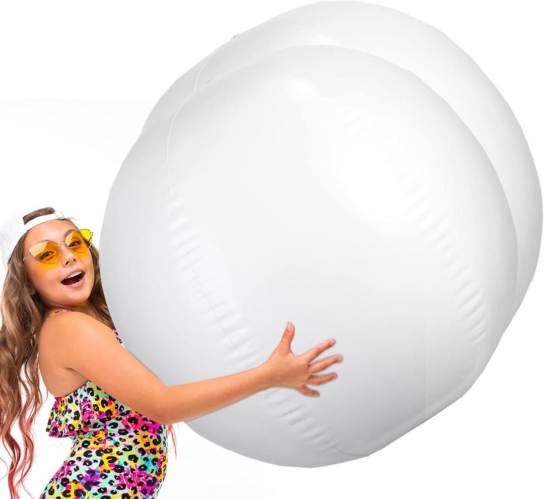 5 Feet White Giant Beach Ball 60 Inches Inflatable Ball Massive Beach Decorations Supplies for Water Games Birthday Summer Hawaiian Tropical Party
