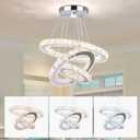 Modern Crystal Chandeliers LED Chandelier Fixtures 3 Rings Round DIY Pendant Lighting Stainless Steel Adjustable Chandelier Ceiling Light for Dining Room Bedroom Living Room (3 Colors)