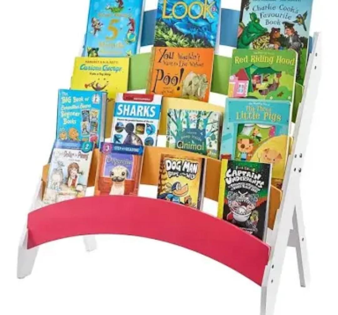 Stoneandegg Wooden Kids Bookshelf, Rainbow Book Shelf for Kids Rooms, 4 Tier Toddler Storage Book Rack, Montessori Bookcase for Playroom, Nursery, Living Room