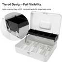 Jssmst Locking Large Metal Cash Box with Money Tray, Money Box with Key Lock, White, SM-CB0504L