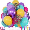 68Pcs Pink Purple Blue Balloon 12 Inch Confetti Balloons Yellow Teal Balloon for Kids Birthday Baby Shower Magic Theme Decoration Engagement Party Supplies.