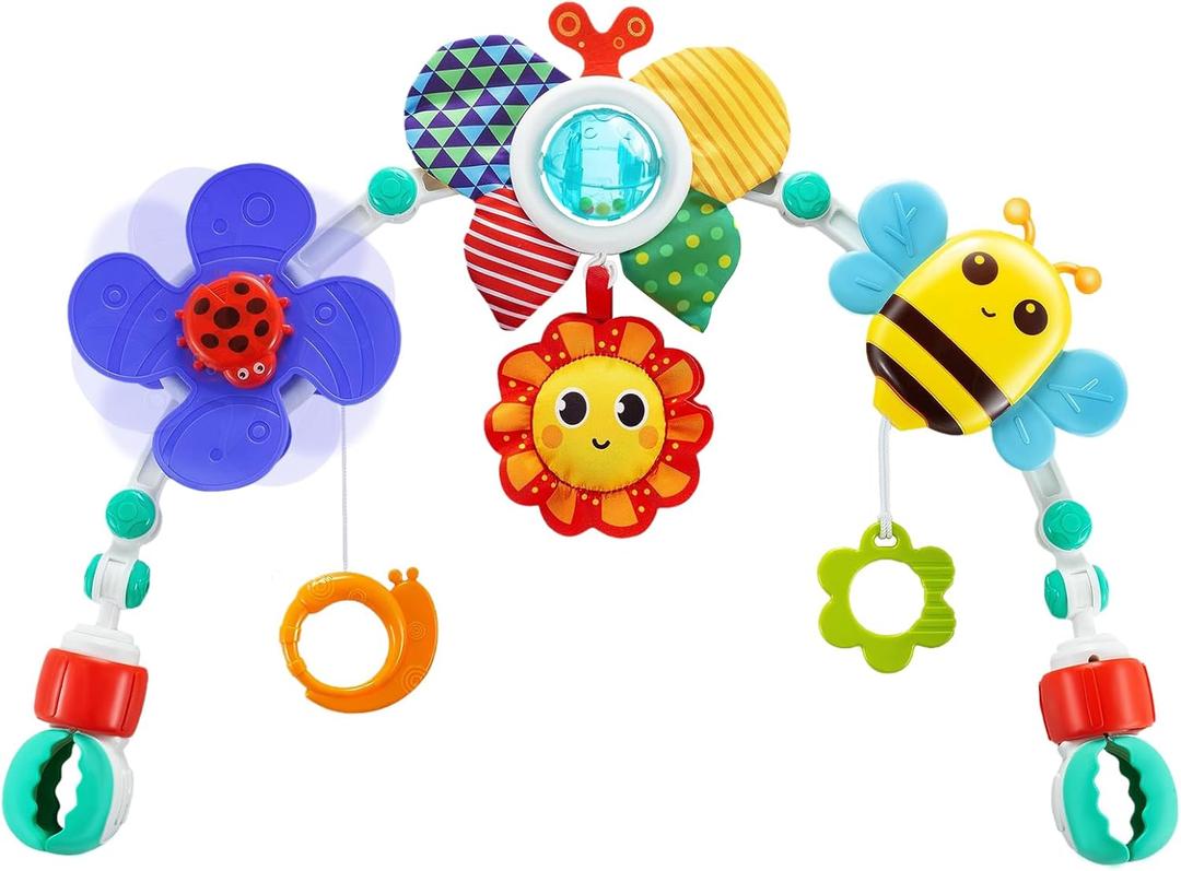 Baby Activity Arch Toy Bar for Stroller, Bassinets and Car Seat, Adjustable Crib Toys Hanging Attachment, Sensory Development Toys with Rattles (Colorful)